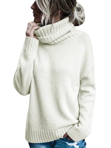 Image of FISACE Womens Oversized Turtleneck Pullover Sweater Cable Knit Sweater Tops | Long Sleeve,Slouchy,Fall,Winter,Lightweight,Loose,Trendy,Casual,Sexy