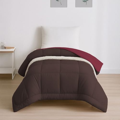 Image of HOME ELEGANCE Comfort Living Microfiber Reversible AC Comforter, 120 GSM, Soft & Cozy, Lightweight Quilt, All Season use, Machine Washable, Single - 60x90 inches - Hot Chocolate