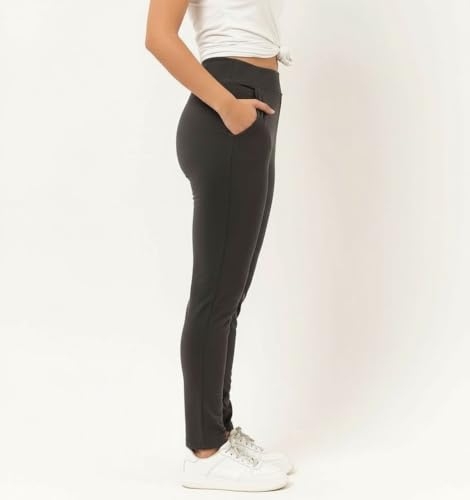 Image of EcoLove Women's Black Ribbed Knit Pants, High-Waisted, Tapered Fit