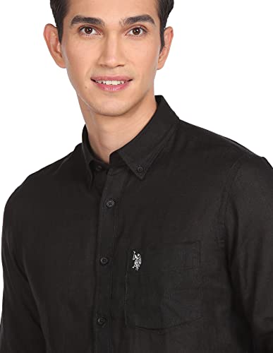 Image of U.S. Polo ASSN. Men's Solid Linen Tailored Fit Button Down Casual Shirt