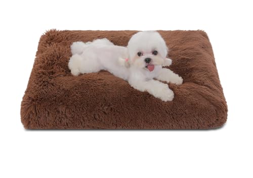 Bedfolks Waterproof Dog Crate Bed, Plush Dog Pad, 21"x13", Solid Brown