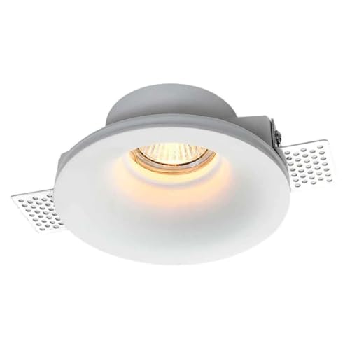 BARCELONA LED Aro Downlight Empotrable GU10 de Escayola Blanco Ø130x50mm Trimless, Foco Techo Redondo de Integrado, Diseño Moderno Clásico y Lujo para Pladur