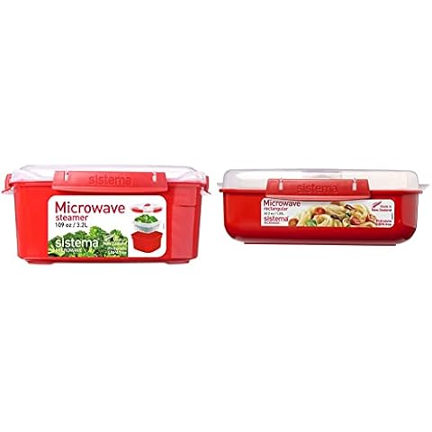 Vaporera grande de microondas de plástico rojo con contenedor hermético Cover