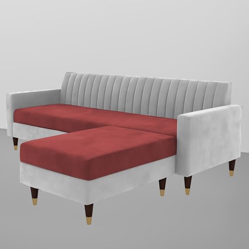 Image of Casaliving Garcia 4 Seater L Shape Convertible Sofa Set for Living Room, 3 Seater & Ottoman Modular Sectional Couch for Small Space (Maroon & Grey Colour Premium Fabric)