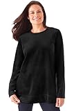 Women's Plus Size Top, Sweatshirt In Plush Tunic-Length Velour Knit Black,1X