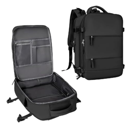 Mochila de Viagem Multifuncional, Preta, Impermeável, com Compartimentos Dedicados para Notebook, Calçados, Itens Molhados, Design Ergonômico, Alças Anatômicas (Preta)