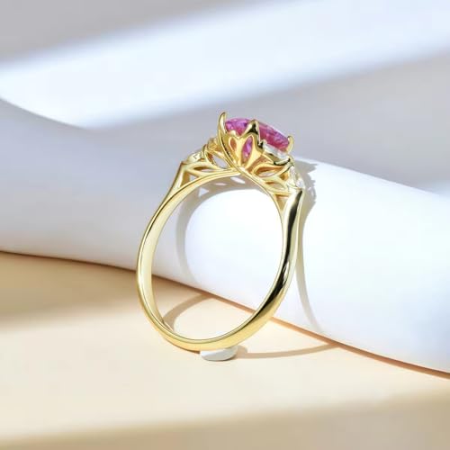 S925 Sterling Silver 18k Gold-plated Wedding Engagement Ring Pink Oval 0.6x0.8cm Main Stone Niche Light Luxury Versatile Women's Ring Valentine's Day Gift, Size 6-84