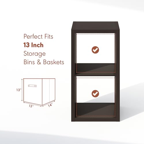Image of Furinno Cubicle Record Player Stand, 2-Cube Record Storage, Dark Oak | Vinyl Storage, 1.2 inchInch Extra Thick, Open Back Media Shelf for CD DVD Bluray Game Disc, for Living Room, Home Office