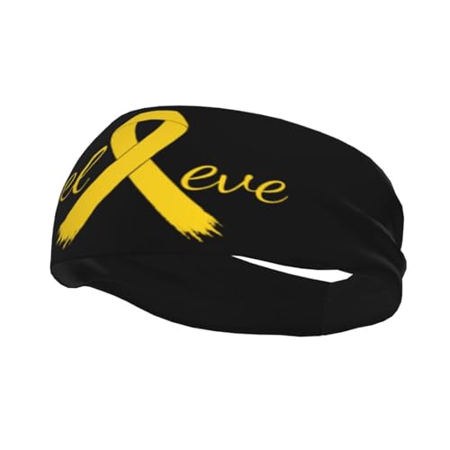 Cancer Believe Childhood Cancer Gold Ribbon Adjustable Sports Headband Moisture Wicking Sweatband for Running Workout