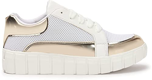 Image of MADANA Women's | Girls Casual Stylish Sneaker Shoes | Black-Shiny Golden | Smart Casual Shoes - 1133