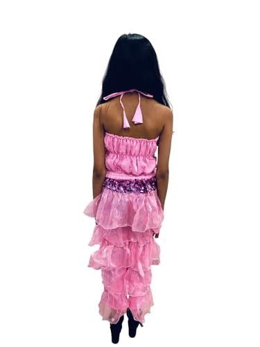 Image of BookMyCostume Western Dance Costume for Girls - Light Pink Sequin Top & Palazzo Set | Stylish Strapless Halter Neck Dress | Annual Day Dance Dresses & Fancy Dress for Stage Shows | 8-10 Years