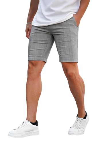 Image of GINGTTO Mens Slim Fit Shorts Plaid Chino Short Tapered Leg Skinny Stretch