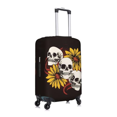 Three Skull Head And Sunflower Travel Luggage Cover Suitcase Protector Bag,Anti-Scratch Fits 18-32 Inch Luggage,Suitcase Sleeve For Kid And Adult,Medium3