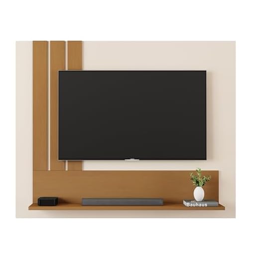 JB Bechara - Painel para TV até 43 Polegadas com Detalhe Ripado, Nicho e Prateleira Decoração para Sala e Quarto (Pérola/Nature)