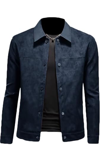 Men's Vintage Suede Blazer Single Breasted Business Casual Faux Leather Sports Jacket