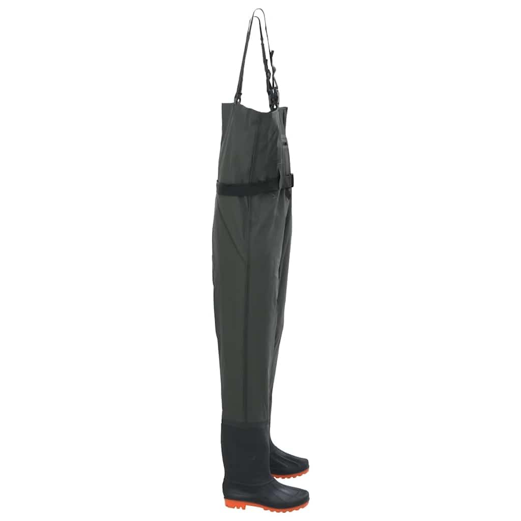 Wathose mit Stiefeln und Gürtel Dunkelgrün PVC-beschichtetes Polyester Größe 46 verstellbare Hosenträger wasserdicht atmungsaktiv für Angler Jäger Fliegenfischen am Fluss See
