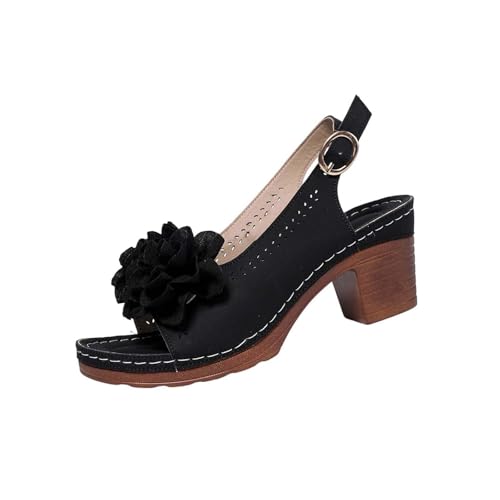 SCBFDI Tacones Mujer Fiesta Sandalias de Tacón Grueso y Plataforma En Material, Diseño con Lazo, Correa Ajustable Sandalias Plateadas Negro 38