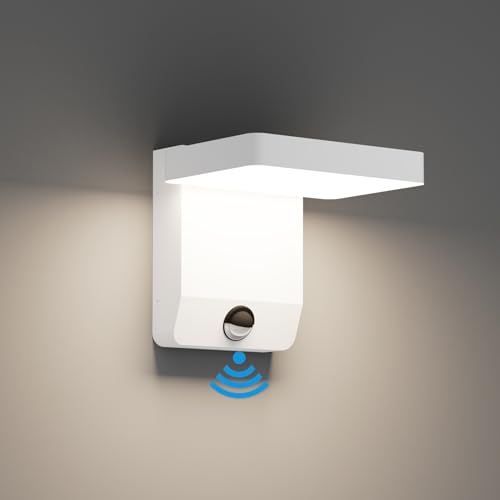 K-Bright außenlampe mit bewegungsmelder, Aussenleuchte Mit Bewegungsmelder Außenlampe LED Wandleuchte Aussen für Balkon, Garten IP65 wasserdicht Weiß