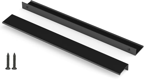 Image of Peaha 10 Pack Kitchen Cabinet Handles 18-7 /8 inch Black Drawer Pulls Edge Pulls | Black Cabinet Handles Finger Pulls for Cabinets Modern Hidden Aluminum Alloy Dresser Drawer Handles Closet Bedroom