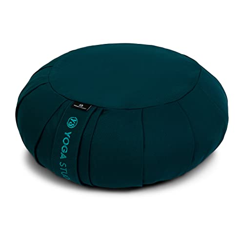 Yoga Studio EU Round Zafu Meditation Cushion | Organic Cotton | Buckwheat Hulls | Removable Washable Cover | Carry Handle - Teal
