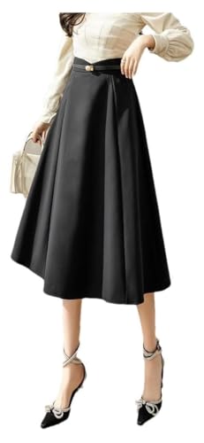 Women's High Waist A-Line Midi Skirt with Belt for Office Fall Casual Wear