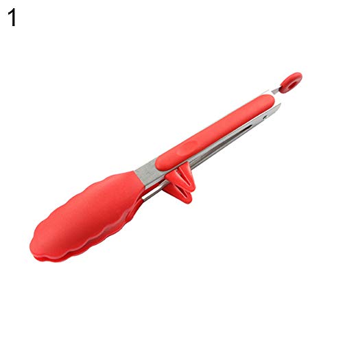 Walkretynbe Clamp & Kitchen Tools & Gadgets9/12inch BBQ Tong Stainless Steel Silicone Barbecue Food Clip Clamp Kitchen Tool - Red 9inch
