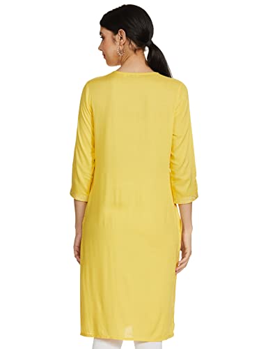Image of Max Rayon Women Embroidered Notched Neck Straight A-Line Kurta