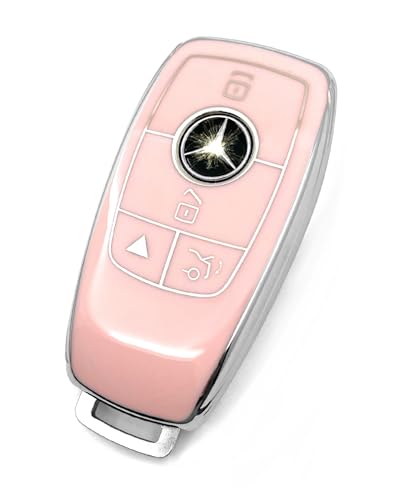 HAOYOUMEI Suitable For Mercedes Benz keys.Advanced soft TPU key Cover is compatible with C E R S G S CLS CLK GLC ML GLE GLS SL SLR Maybach McLaren AMG Smart Remote Key (Type B Pink Key Case)