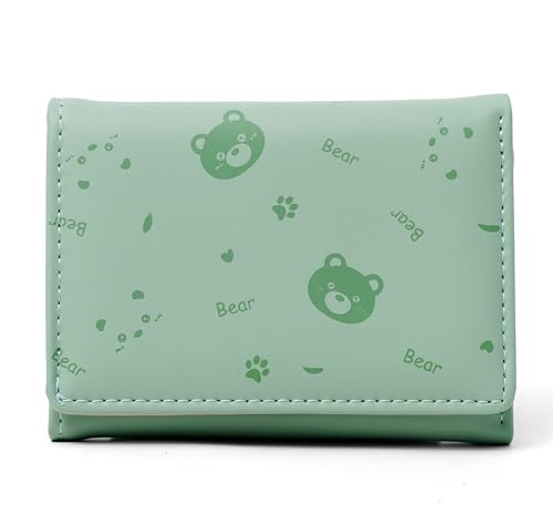 Image of INOVERA (LABEL) Wallets for Women, Girls - Stylish Card, Coin Holder Mini Cute Bear Pattern Purse - Small Hand Wallet (Green)