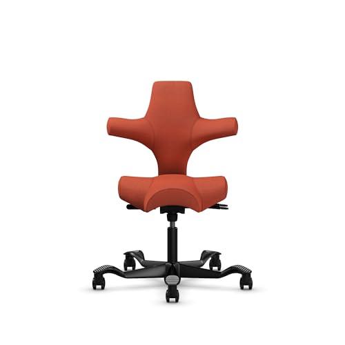 Image of HAG Capisco Standard Chair-Black Frame-Upholstered Burnt Red