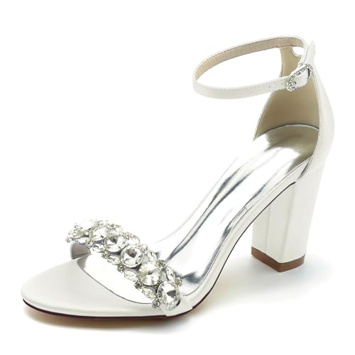 Chaussures de mariée sans douleur en satin ivoire avec bride strass