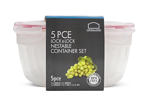 Image of LocknLock Nesting Set of 5 Round Airtight Food Storage Containers and Lids