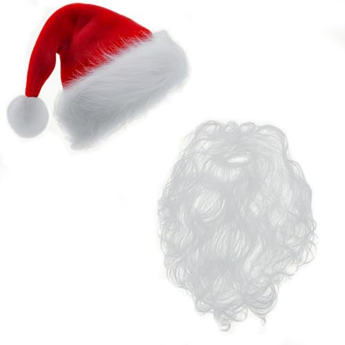 JUXINE Weihnachtsmütze mit Bart Weihnachtsmann Bart Weihnachtsmütze...