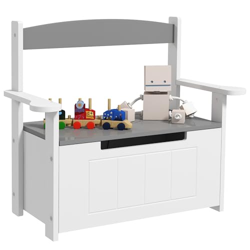 AIYAPLAY Toy Box, 2 in 1 Toy Storage Chest Kids with Lid, Large Toy Storage Organiser Bench for Bedroom, Nursery, Playroom, Grey