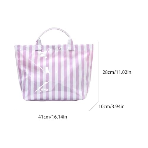 Image of Striped PVC Tote Bag for Women, Waterproof Plastic Hobo Handbag Summer Tote for Beach, Pool & Ideal Gift