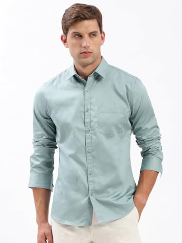 Image of SHOWOFFFF Men Solid Casual Shirt | Spread Collar Full Sleeves Cotton Shirt for Mens | Slim Fit Regular Length Shirt for Men's