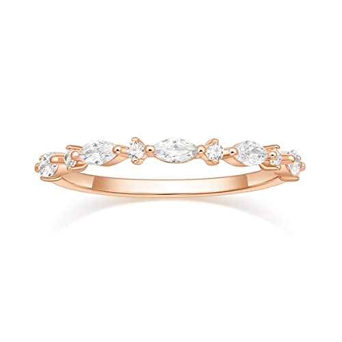 SHINYSO 14K Gold Plated Wedding Band for Women Thin Stacking Ring Half Cubic Zirconia Eternity Engagement Ring Size 4-10 (Rose Size 7)