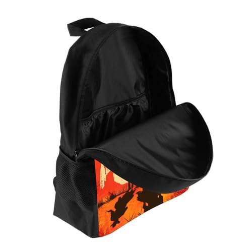 Cowboy Backpack Wild West Cool Cowboys Ride Horses School Backpack for Men Women Teens Kids, Westen Vintage Red Black Shoulders Backpack Outdoor Casual Travel Daypacks, 17 Inches4