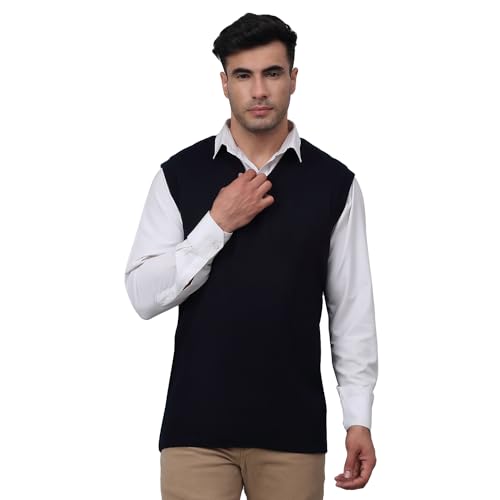 Image of Cantabil Solid Reversible V Neck Sleeveless Regular Fit Mens Casual Sweater | Casual Winter Sweater for Men | Mens Sweater for Winter Wear (P MSWT00055)