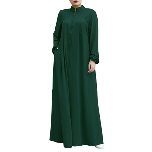 Image of Womens Abaya Muslim Long Sleeve Front Zipper Dress Prayer Islamic Clothes with Pockets