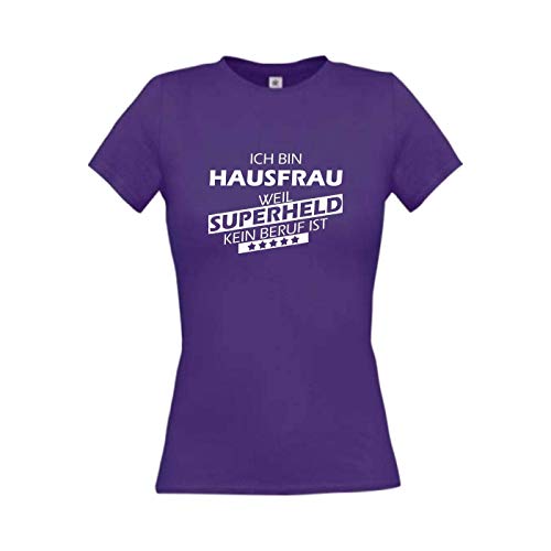 Shirtstown - Camiseta para mujer, diseño con texto en alemán 'Ich Bin HausFrau, weil Superheld kein Beruf ist Sprüche Mujer Chica Logo Tee Niki divertido Divertido Profesional formación profesional color, morado L