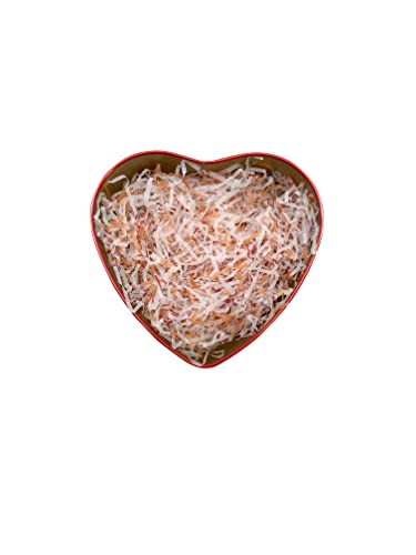 Image of Eco Sarras thin shredded paper crinkle paper grass strips gift tray decoration, gift hamper decorations, gift box fillers, wedding birthday & valentines day gift (1000 Grams / 1 KG, White and Orange)
