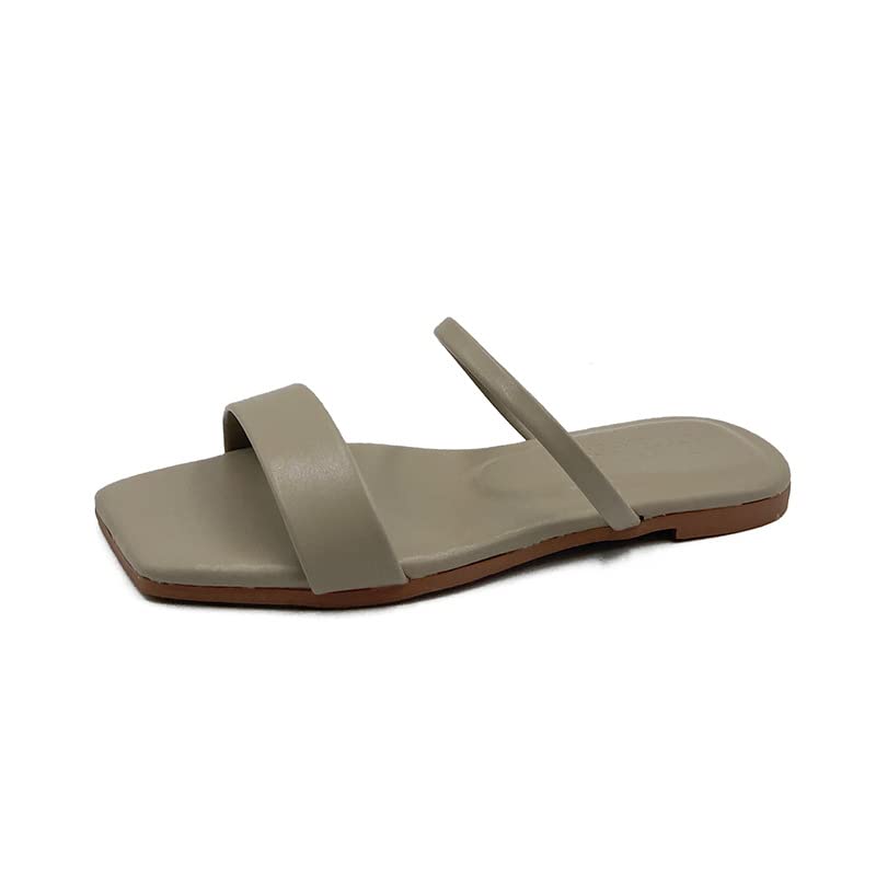 Women's new summer version of square head one-word cool slippers women's flat-bottomed outer