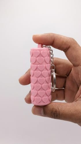 Image of 3D Printed Heart Lipstick Holder Keychain | Portable Lip Balm & Lipstick Case with Screw Cap | Cute Travel Makeup Accessory | Pink