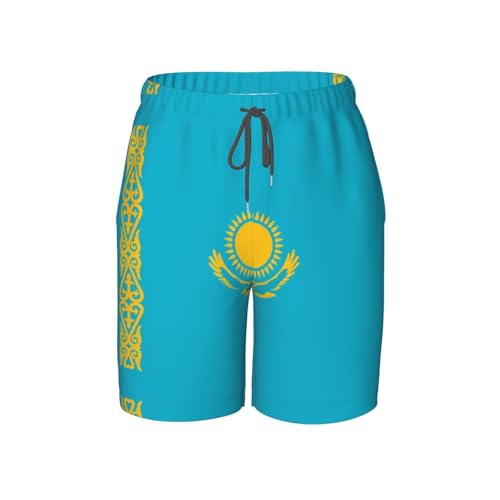 Flag of Kazakhstan Youth Beach Pants, Soft and Breathable, with Drawstring Waist, Suitable for Sports and Leisure.