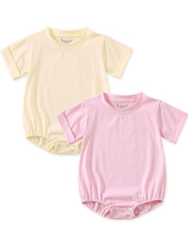 Image of Jimonda Baby Bubble Romper Boy Girl Solid Color T-Shirt Outfits Short Sleeve Bodysuit Organic Cotton 2Pcs