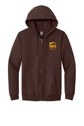 AMAZING RETRO UPS Sweatshirt Zip up Hoodie United Parcel Service Official Colors and Style (US Alpha Large Regular Regular Brown)