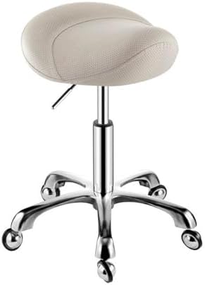 Ergonomic Saddle Stool, 360° Rotating Rolling Chair, Adjustable Height 44-58cm, Ideal for Home Office & Beauty Salon - Comfortable White Design