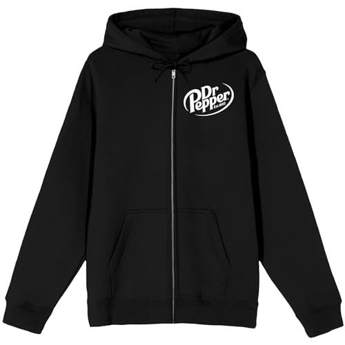 Bioworld Dr. Pepper Devilishly Different Long Sleeve Men's Black Zip-Up Hooded Sweatshirt