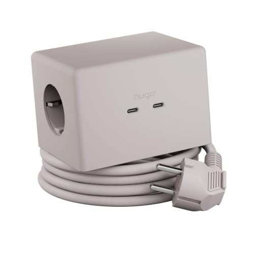 Brennenstuhl Hugo! ONE 2nd Gen. Steckdosenwürfel mit USB C 20W PD Wireless Charger (Steckdosenleiste USB C Touch-Schalter induktive Ladestation mit 2m Kabel) Cream White